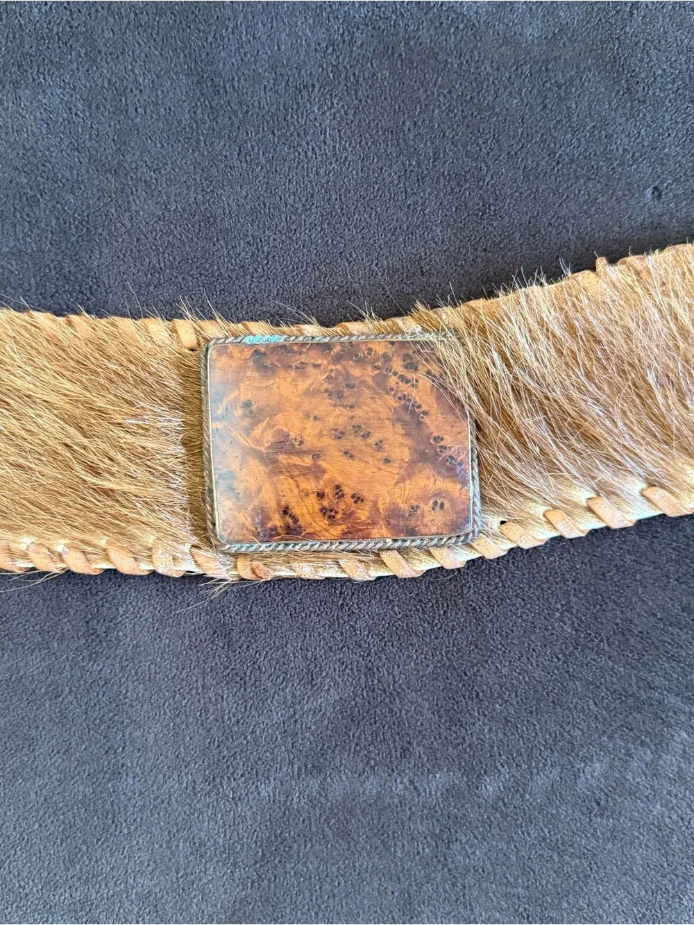Cow Hide Leather Belt with Wood detail